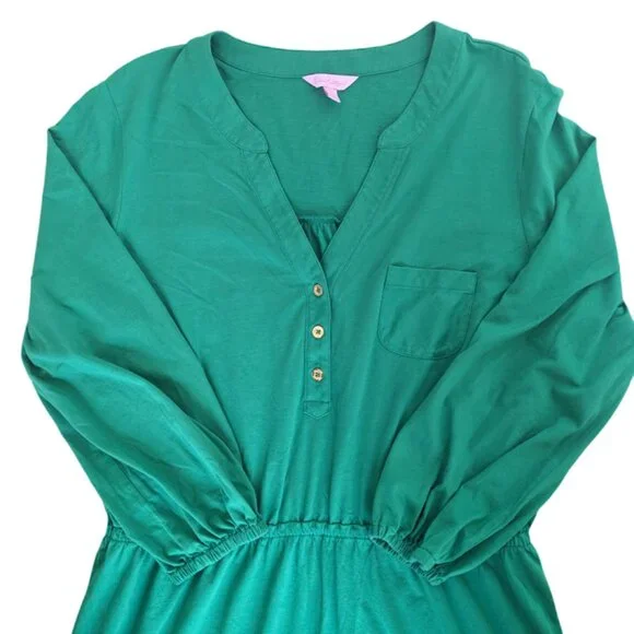 Lilly Pulitzer Green V Neck 3/4 Sleeve Beckett Shirt Dress Size XL - Picture 3 of 4